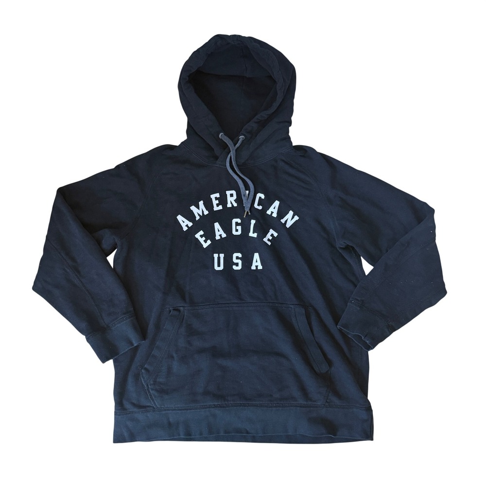 American Eagle Outfitters USA Graphic Hoodie Black Mens Large Pullover